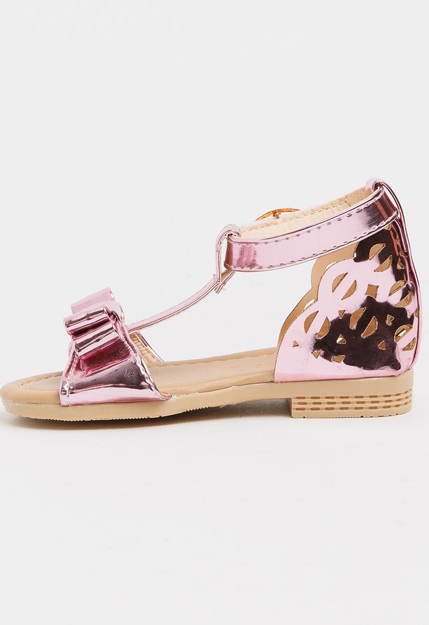 Pop Candy - T-Bar Sandals with Bow Pale Pink