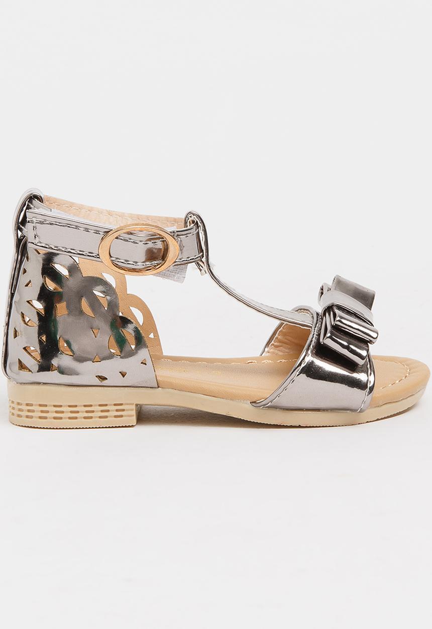 Pop Candy - T-Bar Sandals with Bow Silver