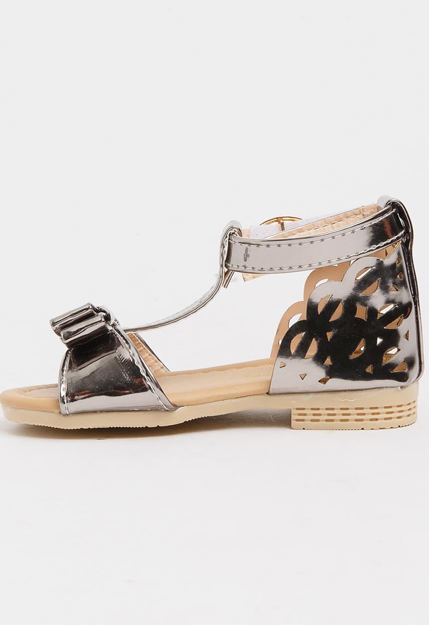 Pop Candy - T-Bar Sandals with Bow Silver