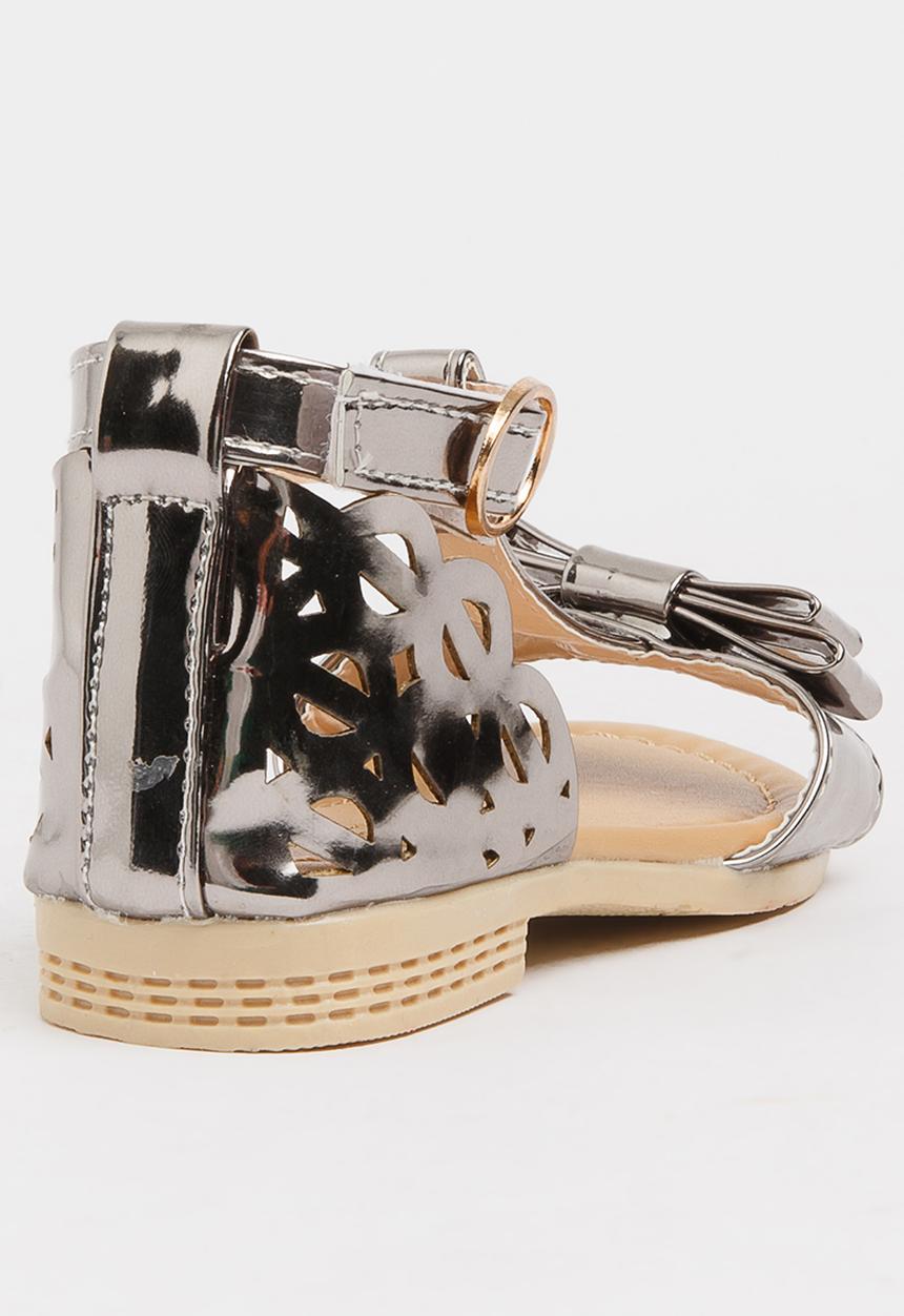Pop Candy - T-Bar Sandals with Bow Silver