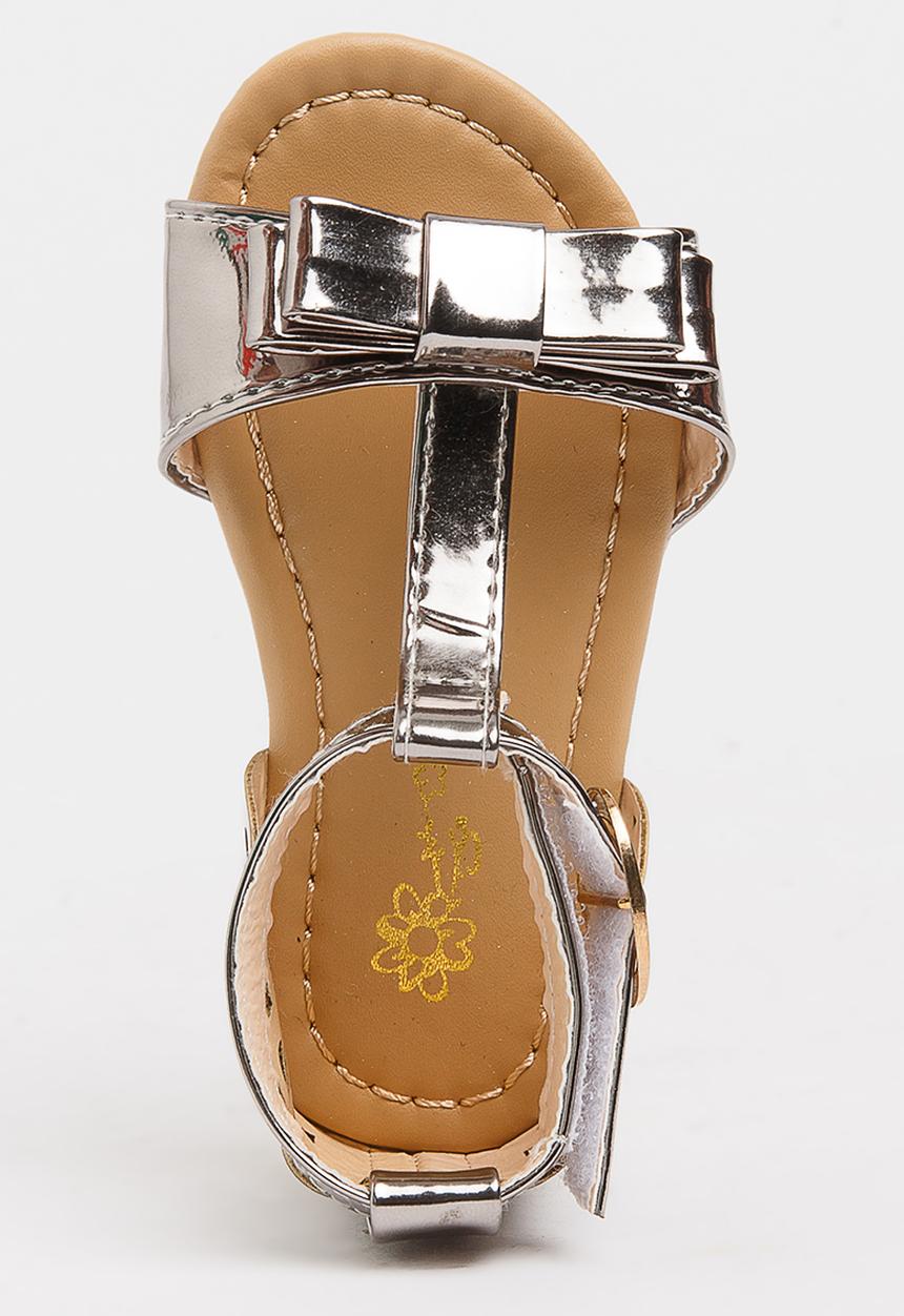 Pop Candy - T-Bar Sandals with Bow Silver