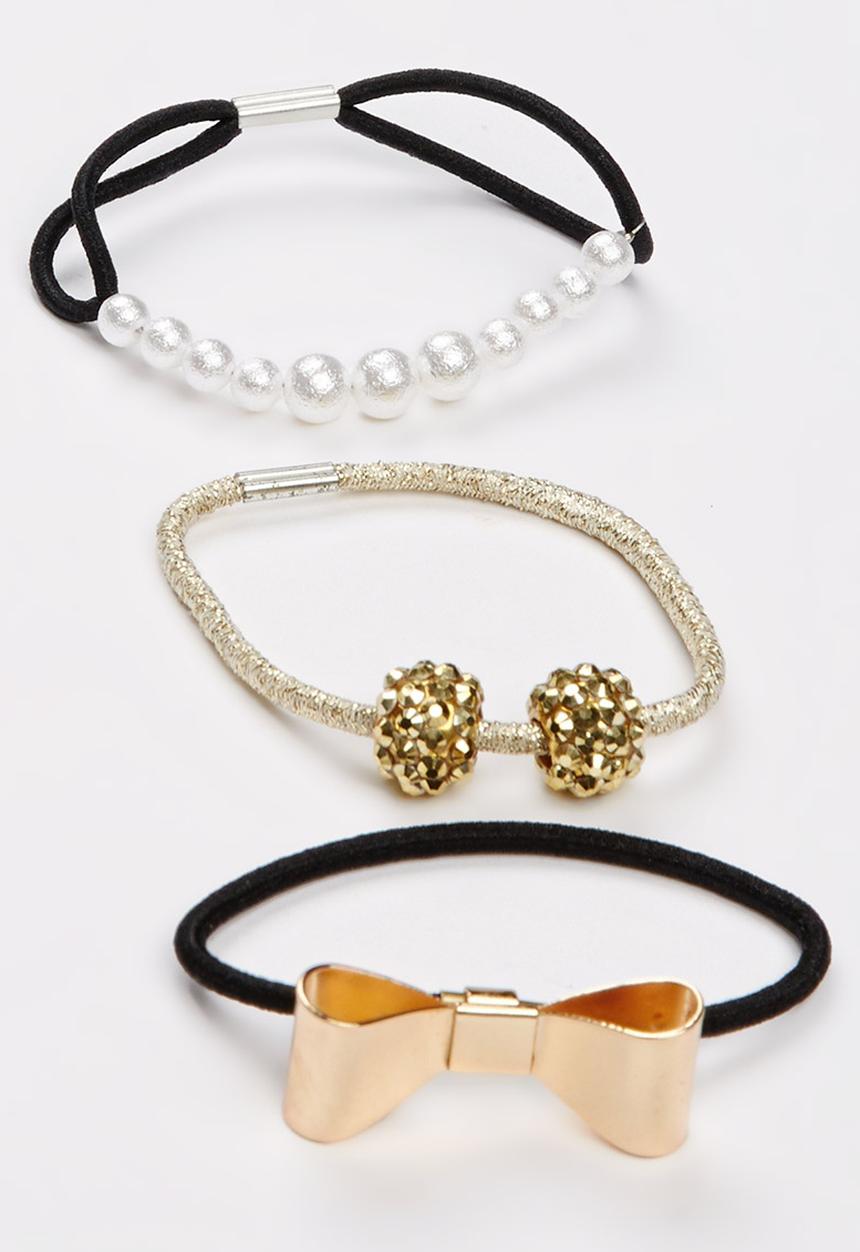 Jewels and Lace - Bow and Pearls Hair Tie Multi-colour
