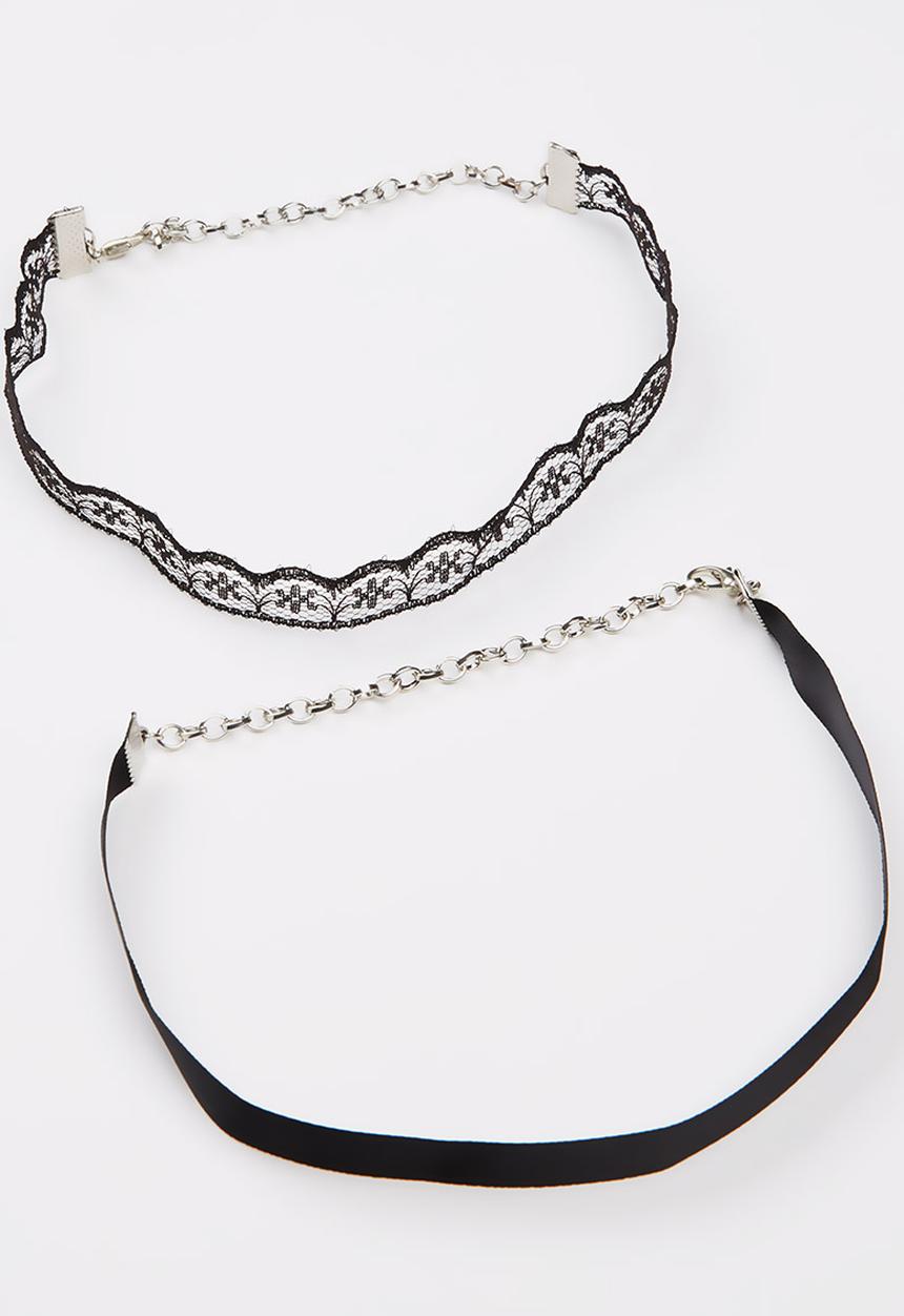 Jewels and Lace - Choker Twin Pack Black