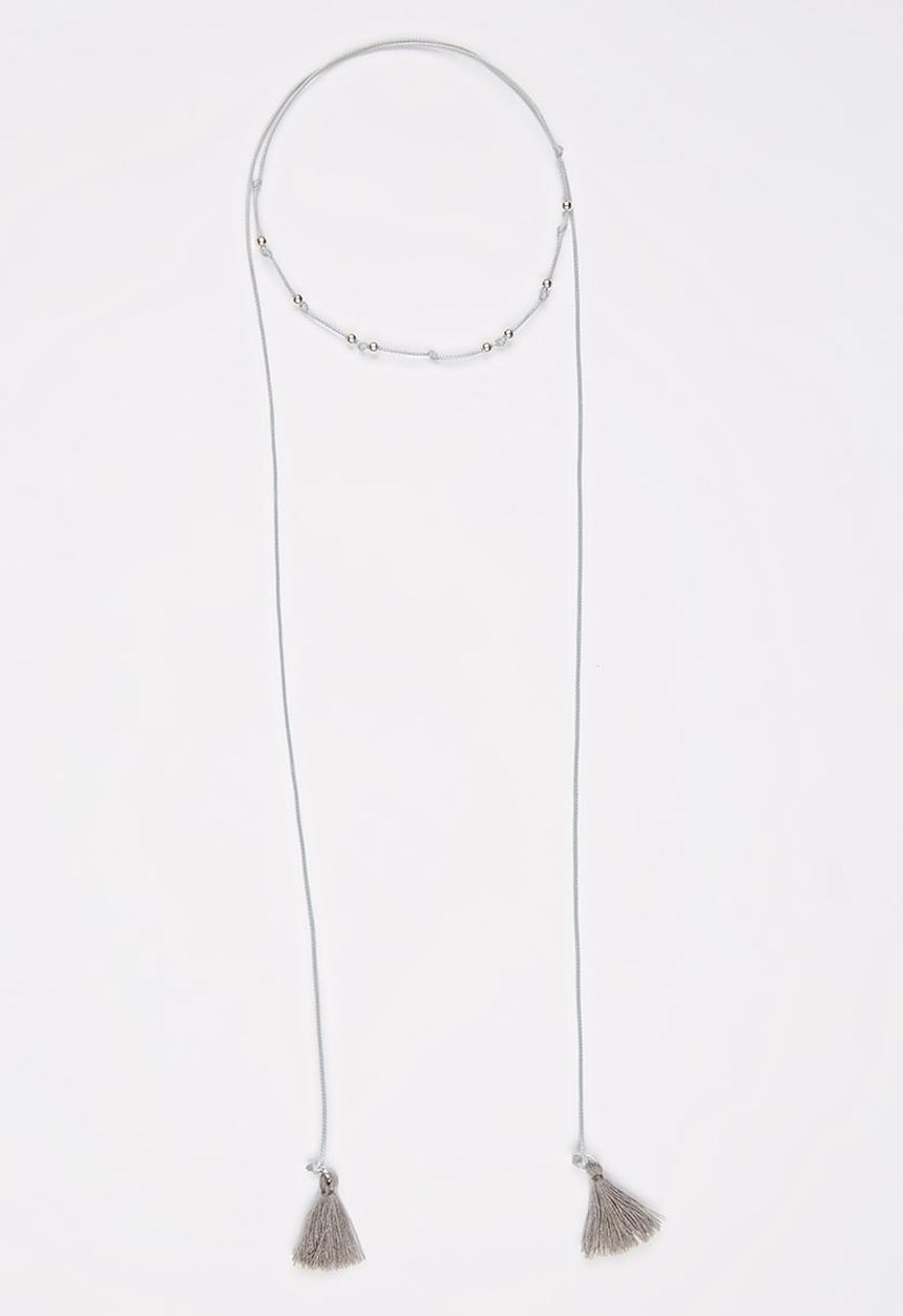 Jewels and Lace - Tassel Bead Choker Grey
