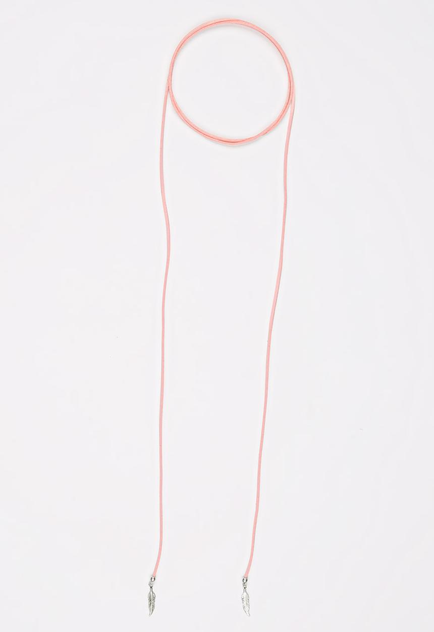 Jewels and Lace - Feather Wrap Choker Mid Pink
