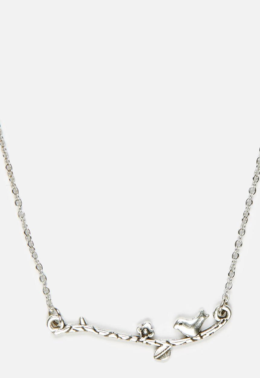 Jewels and Lace - Floating Bird Necklace Silver