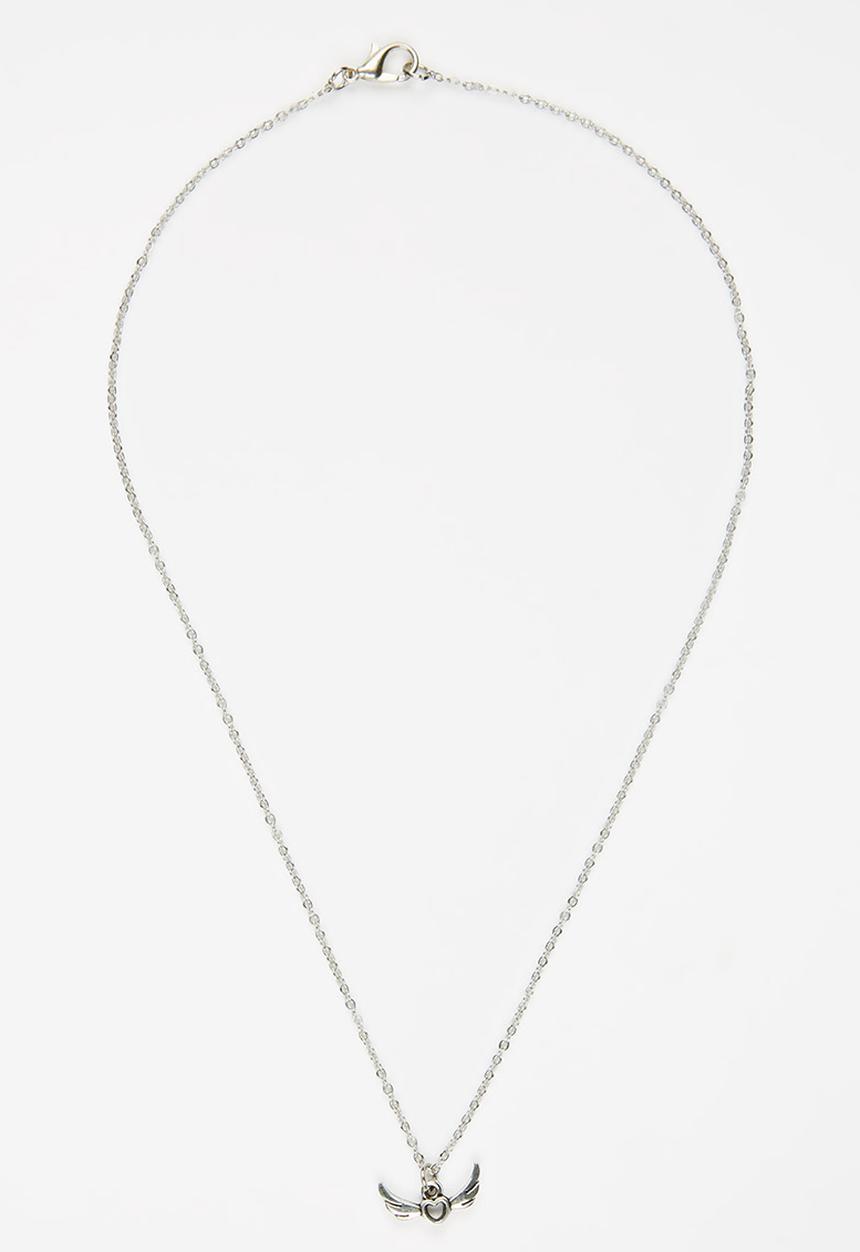 Jewels and Lace - Heart Wing Necklace Silver