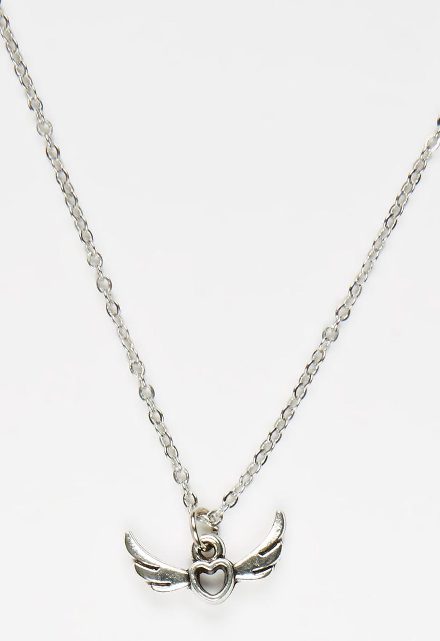 Jewels and Lace - Heart Wing Necklace Silver