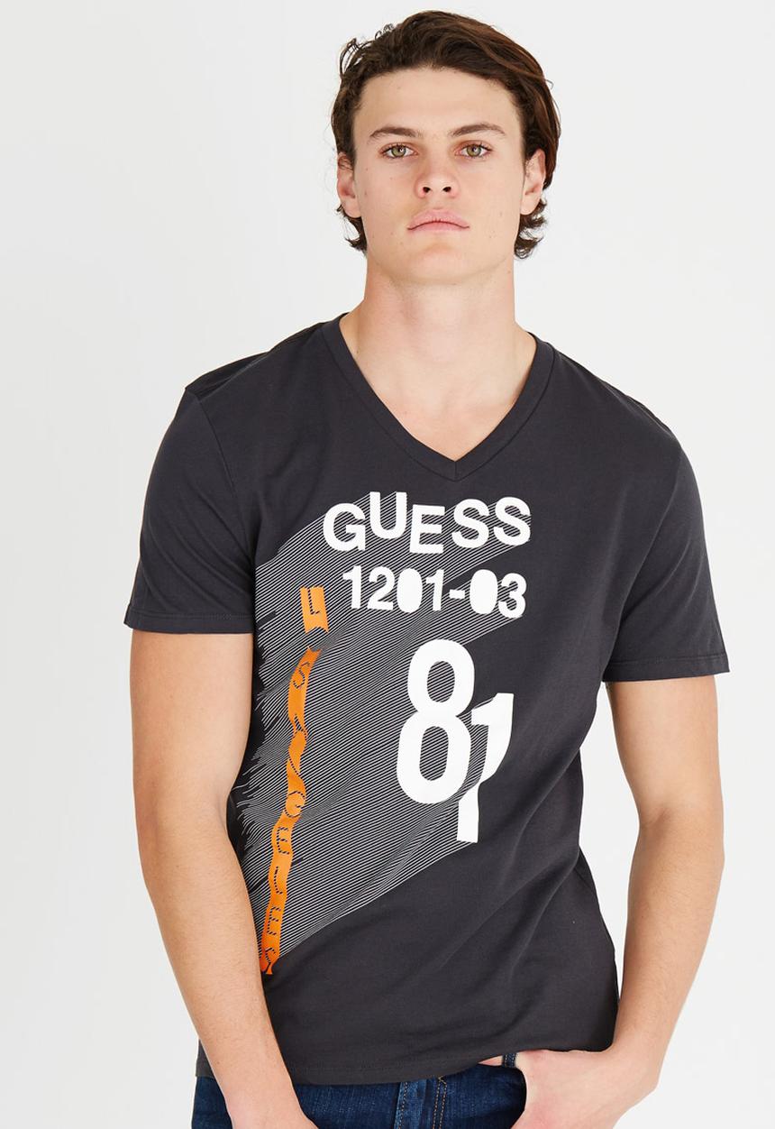 GUESS - Basic G Grid V Neck Tee Black
