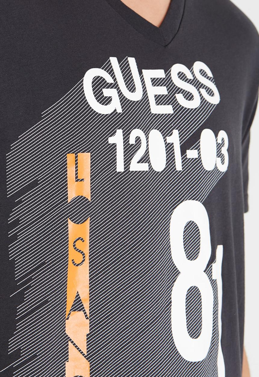 GUESS - Basic G Grid V Neck Tee Black