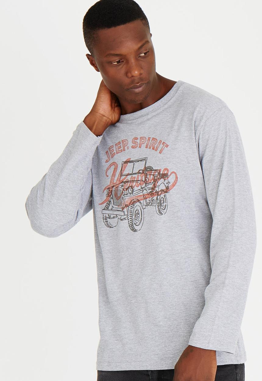 JEEP SPIRIT - Print T Shirt Grey Melange
