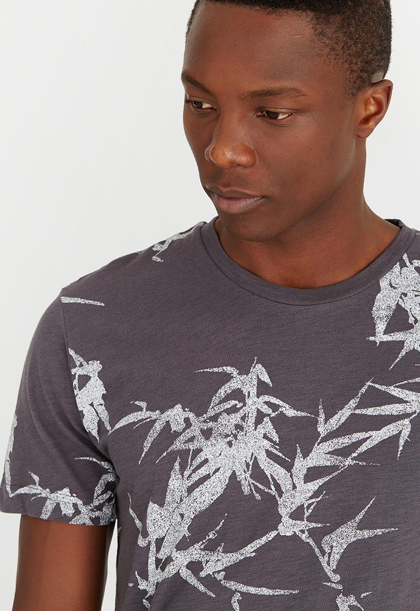 Only & Sons - Thorleif  Flower Print  Fitted Tshirt Charcoal