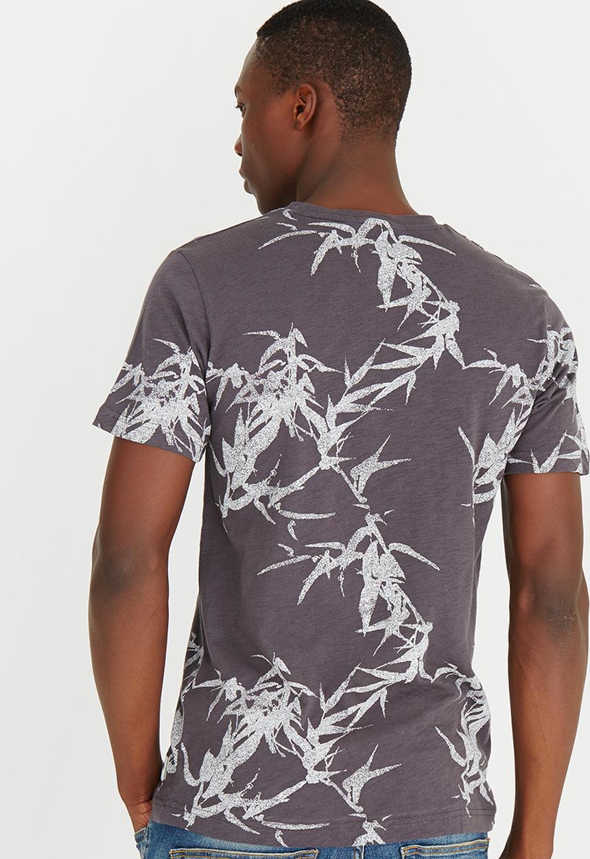 Only & Sons - Thorleif  Flower Print  Fitted Tshirt Charcoal