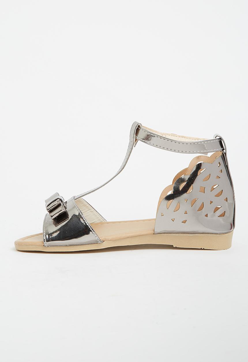 Pop Candy - T-Bar Sandals with Bow Silver