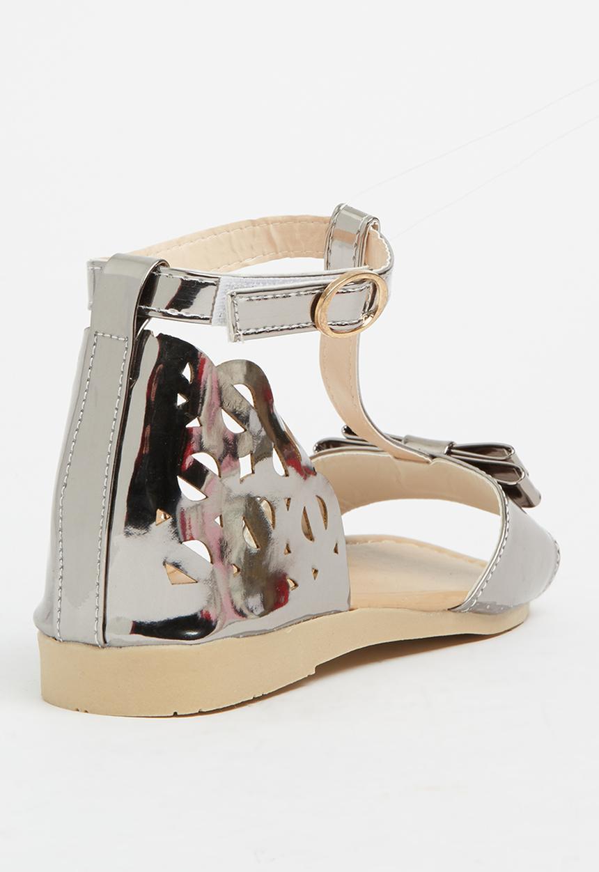 Pop Candy - T-Bar Sandals with Bow Silver