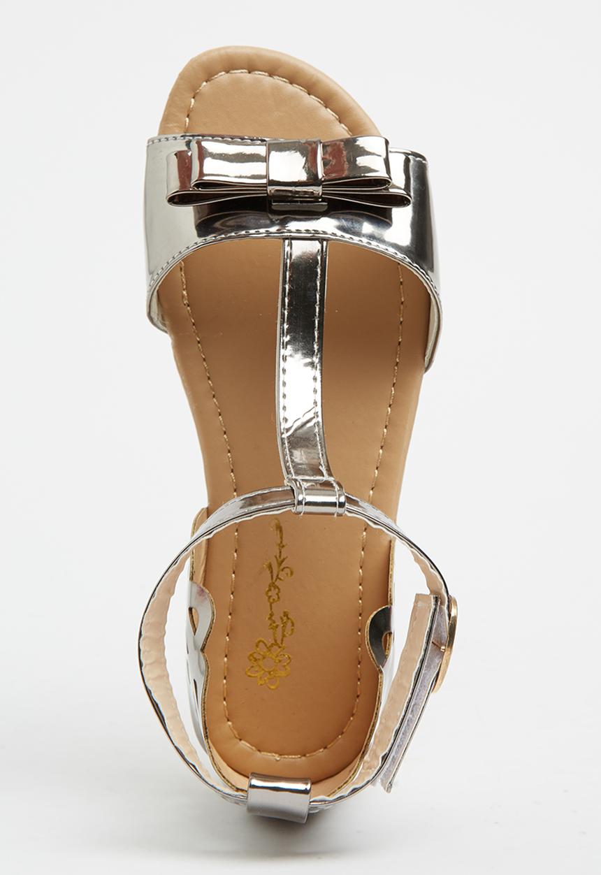 Pop Candy - T-Bar Sandals with Bow Silver