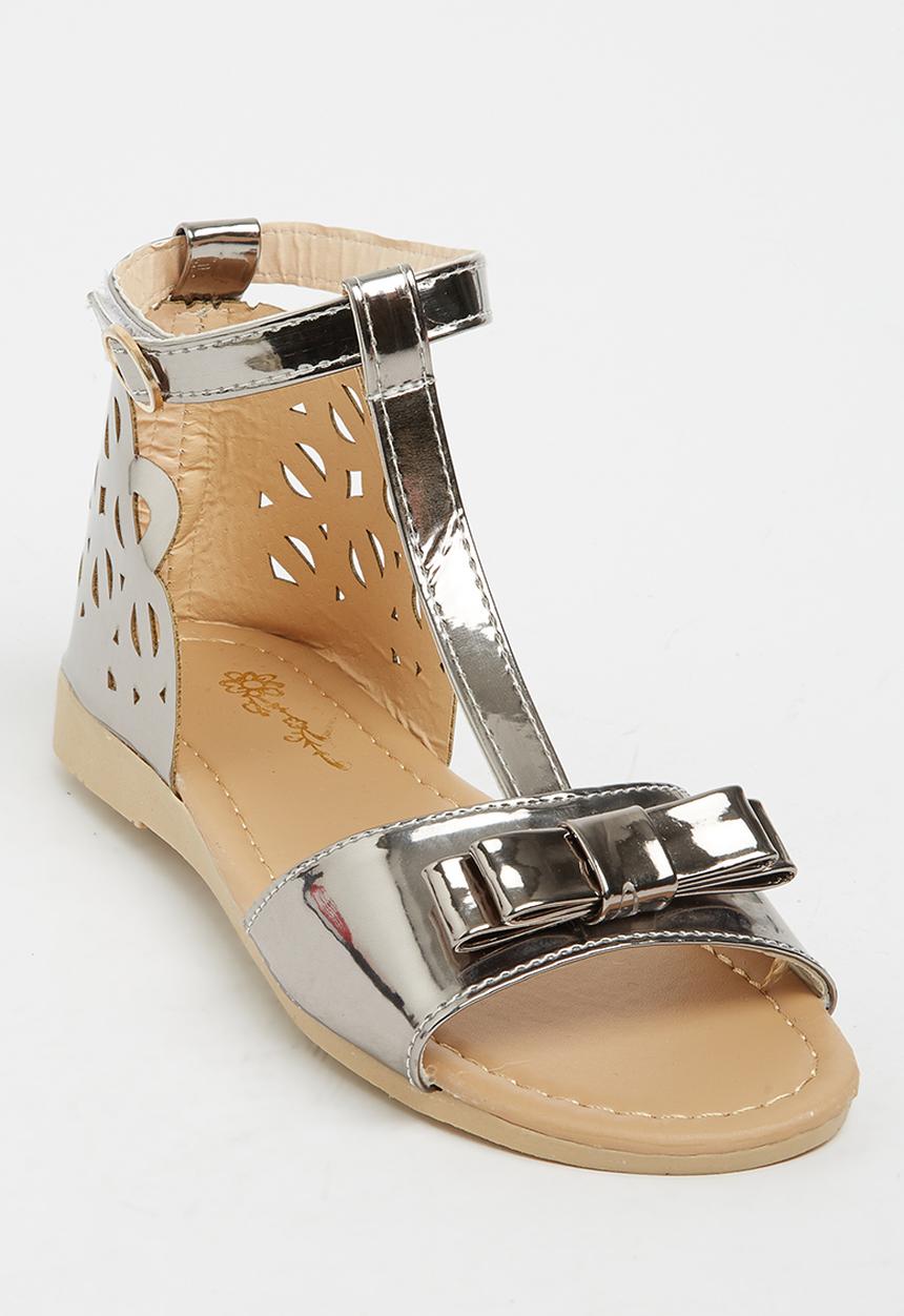 Pop Candy - T-Bar Sandals with Bow Silver