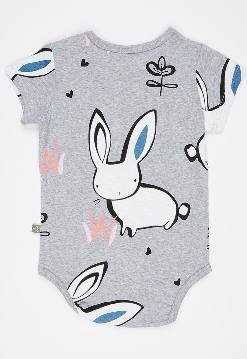 Peninsula Baby - Bunny Printed Bodysuit Grey Melange