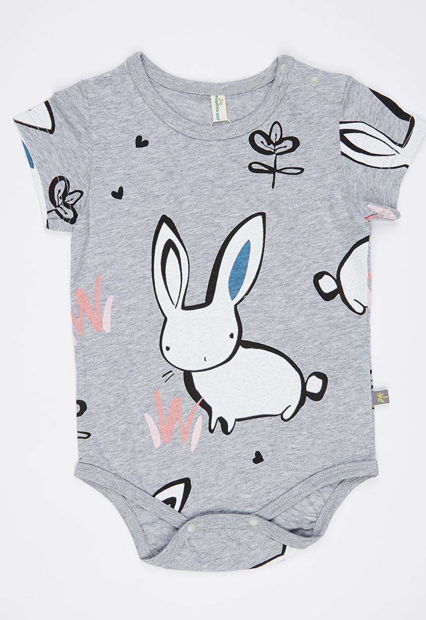 Peninsula Baby - Bunny Printed Bodysuit Grey Melange