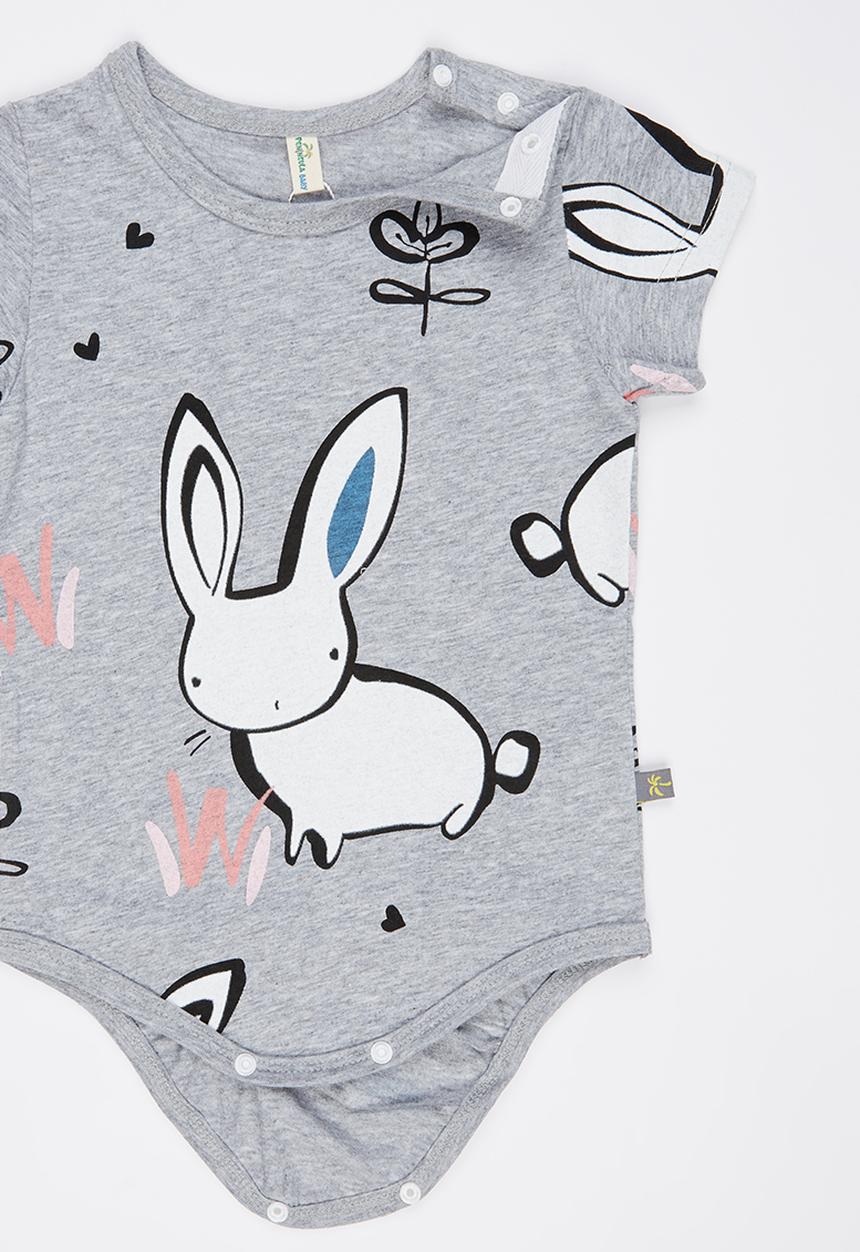 Peninsula Baby - Bunny Printed Bodysuit Grey Melange
