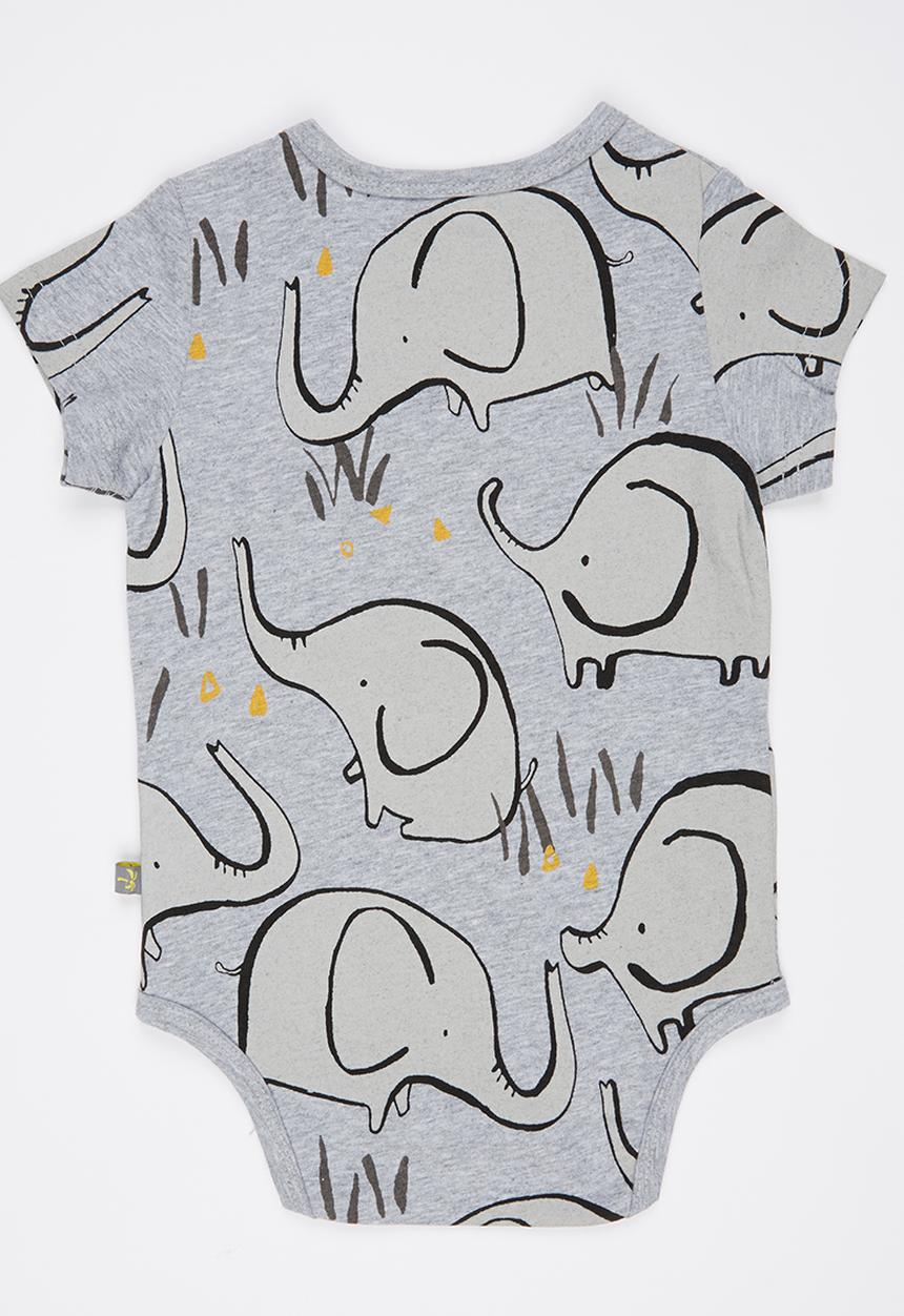Peninsula Baby - All Over Elephant Printed Bodysuit Grey