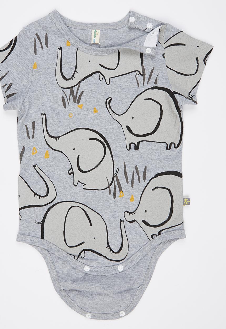 Peninsula Baby - All Over Elephant Printed Bodysuit Grey