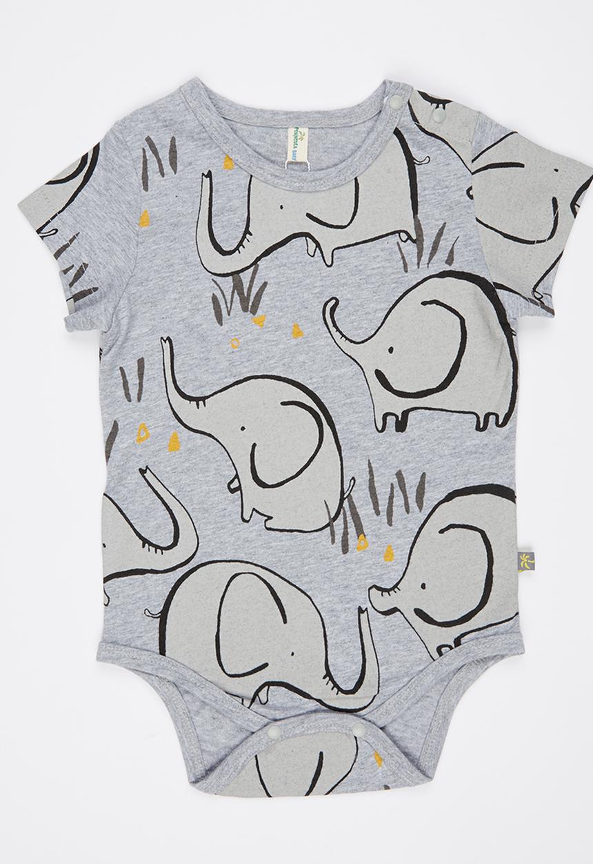 Peninsula Baby - All Over Elephant Printed Bodysuit Grey