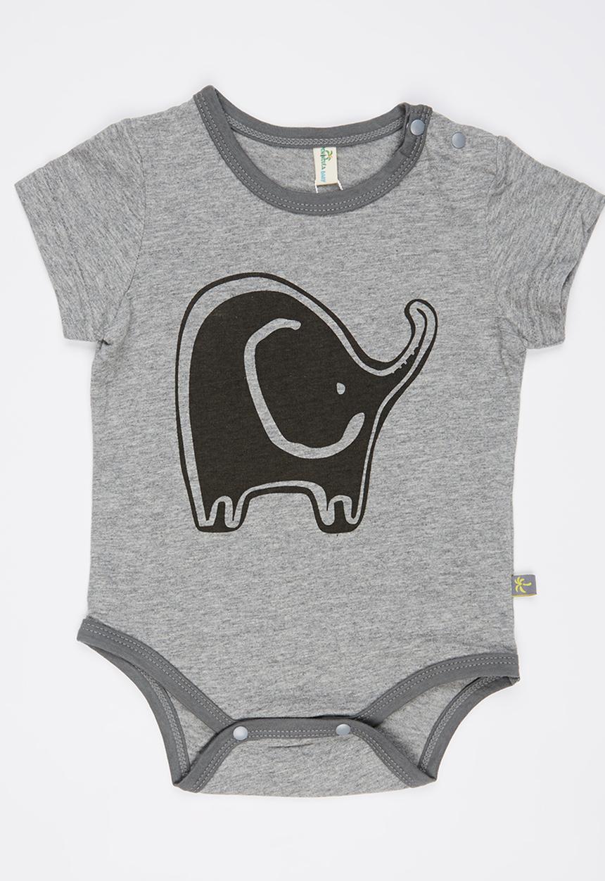 Peninsula Baby - Elephant Printed Bodysuit Grey Melange