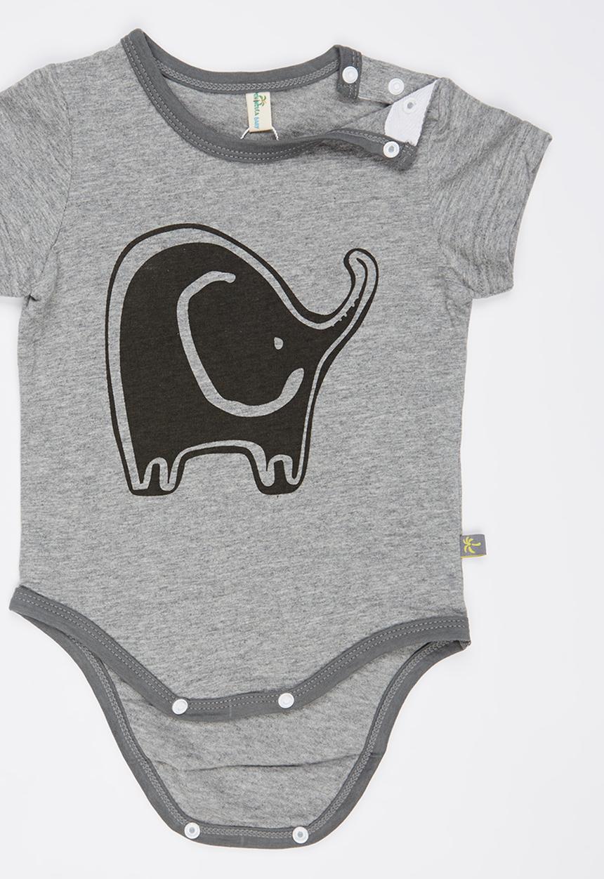 Peninsula Baby - Elephant Printed Bodysuit Grey Melange
