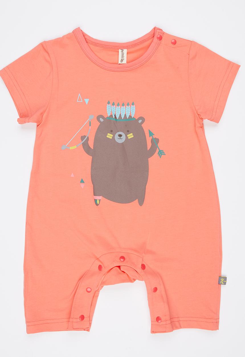 Peninsula Baby - Printed Bear Romper Coral
