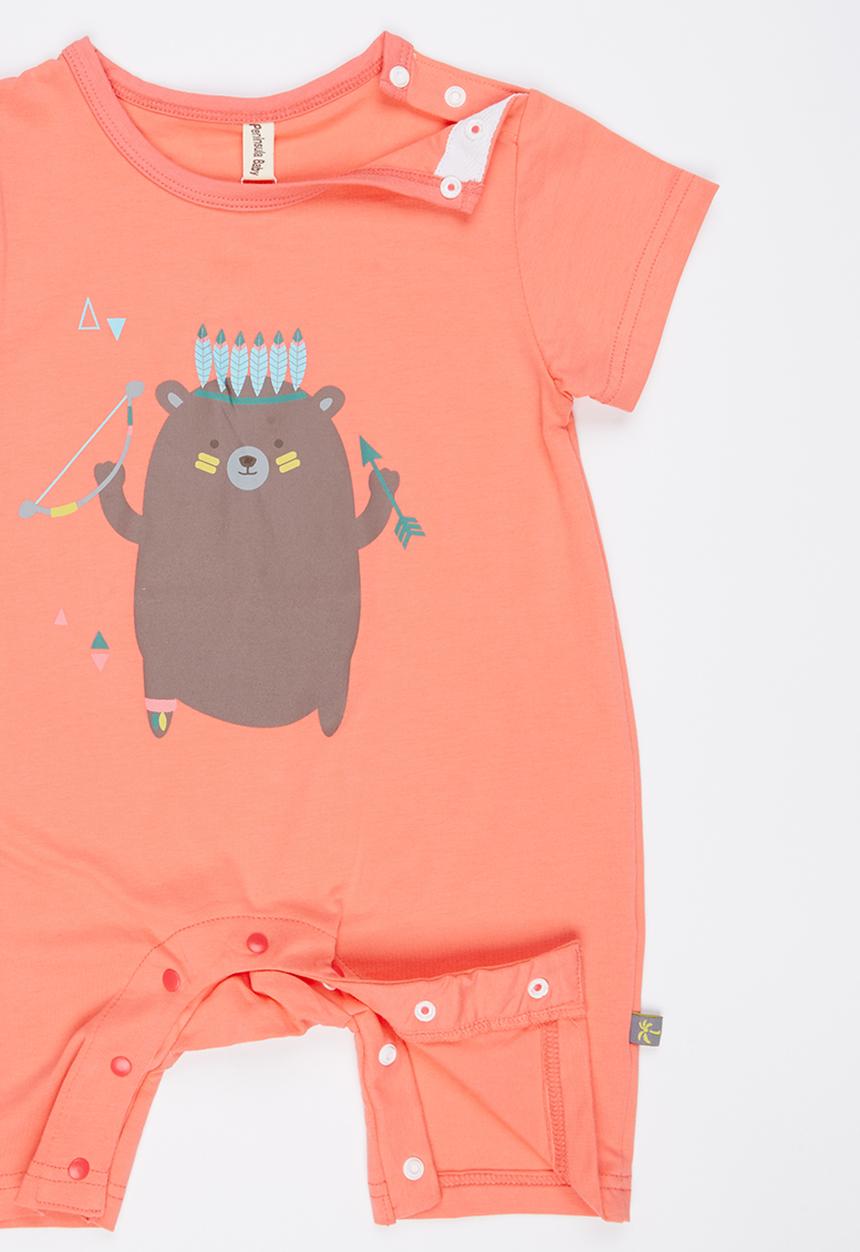Peninsula Baby - Printed Bear Romper Coral