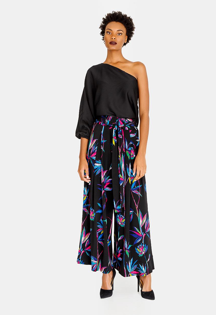 RUFF TUNG - One Shoulder Satin-like Top Black