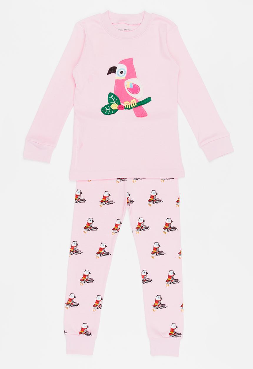 Pop Candy - Parrot Printed PJ Set Pale Pink