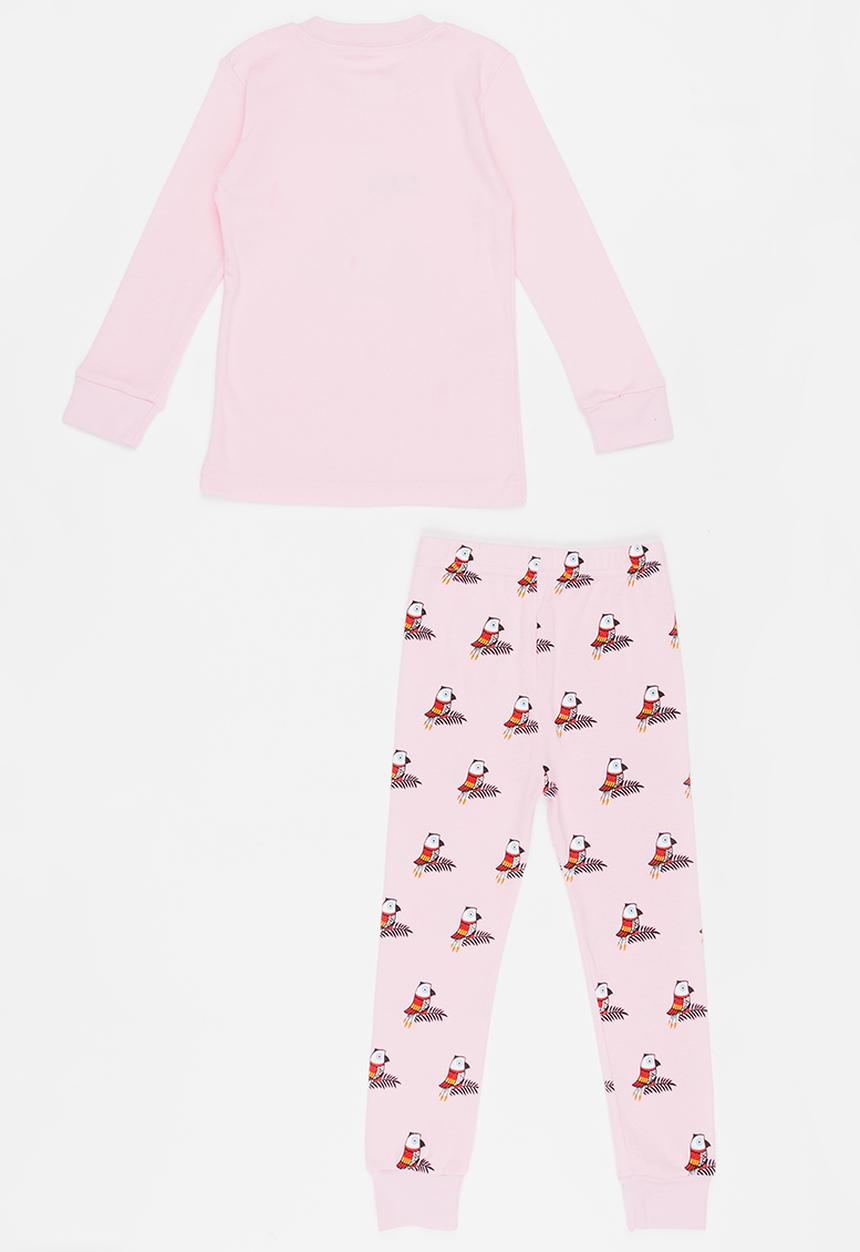 Pop Candy - Parrot Printed PJ Set Pale Pink