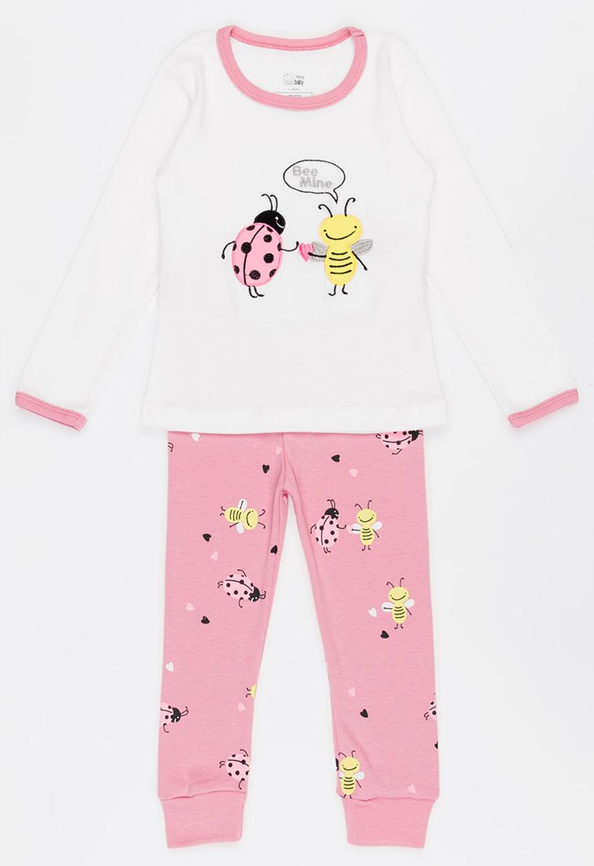 Pop Candy - Ladybug & Bee Printed PJ Set Pale Pink