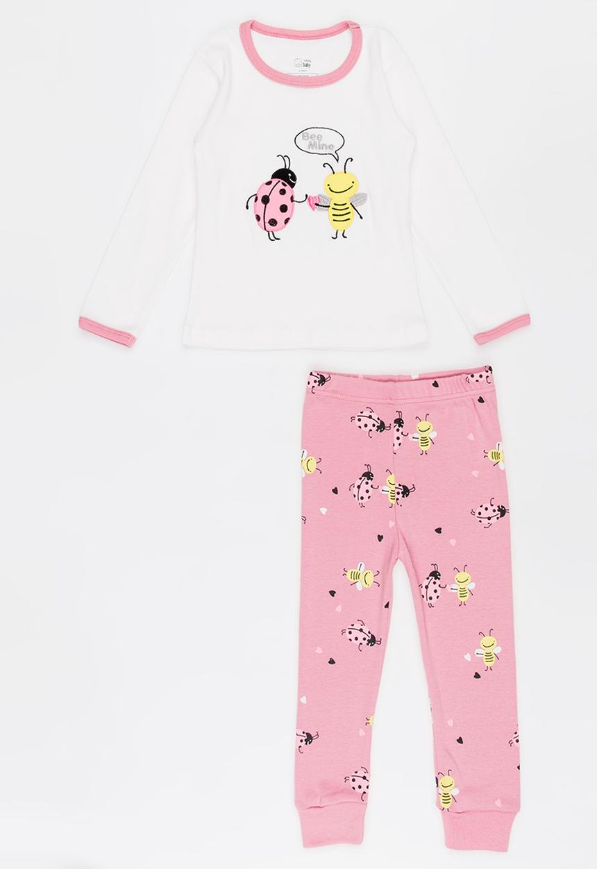 Pop Candy - Ladybug & Bee Printed PJ Set Pale Pink