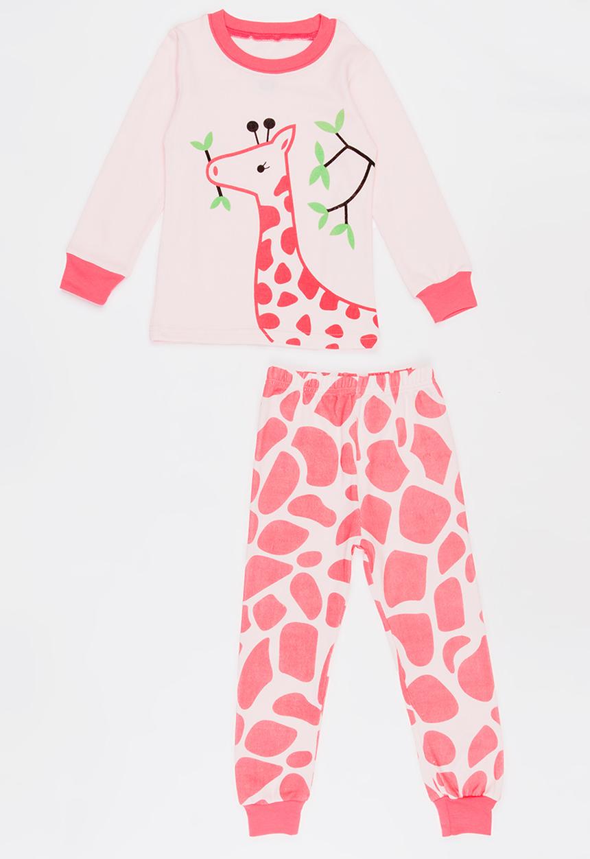 Pop Candy - Giraffe Printed PJ Set Mid Pink