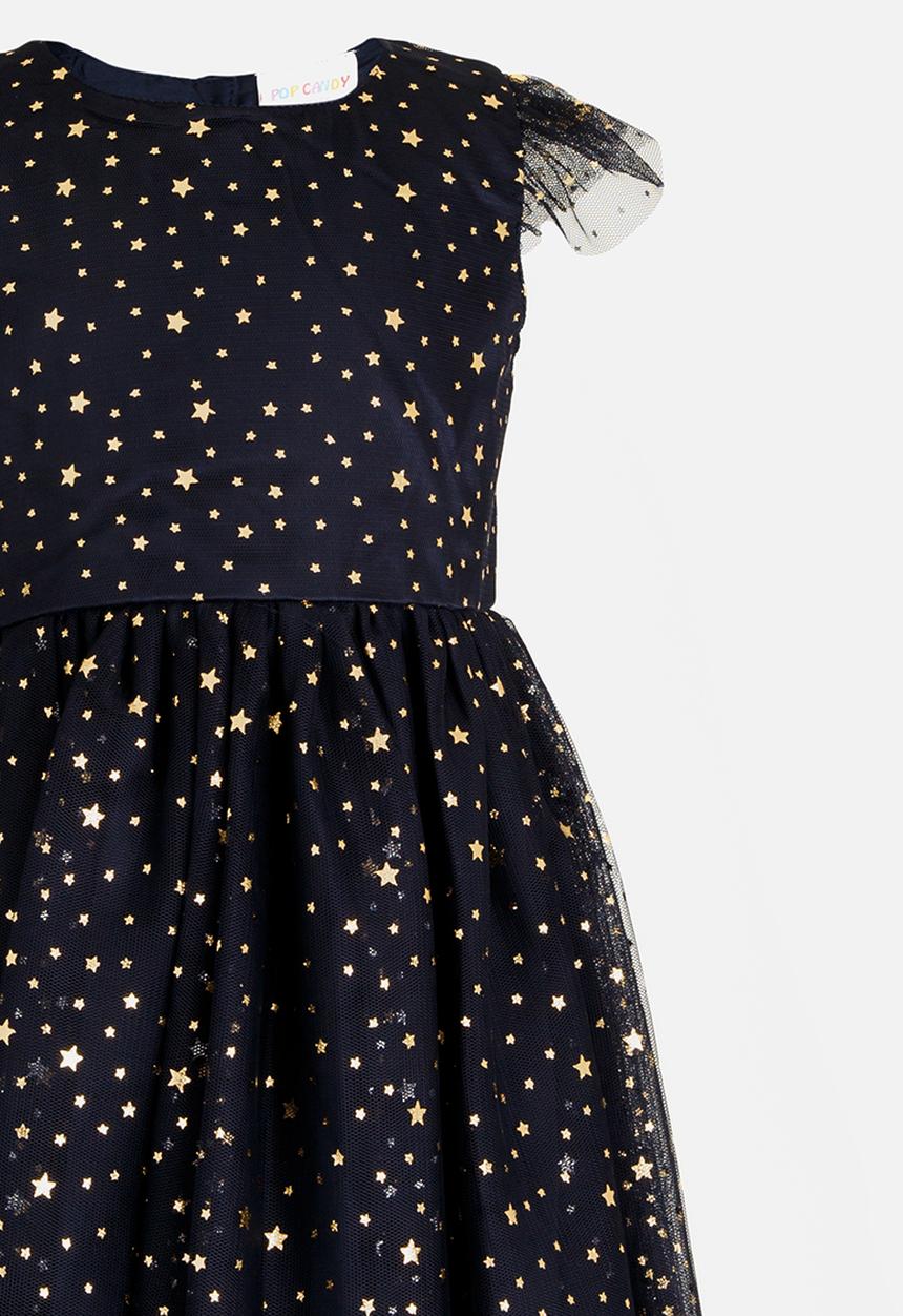 Pop Candy - Short Sleeve Star  Printed Dress Navy