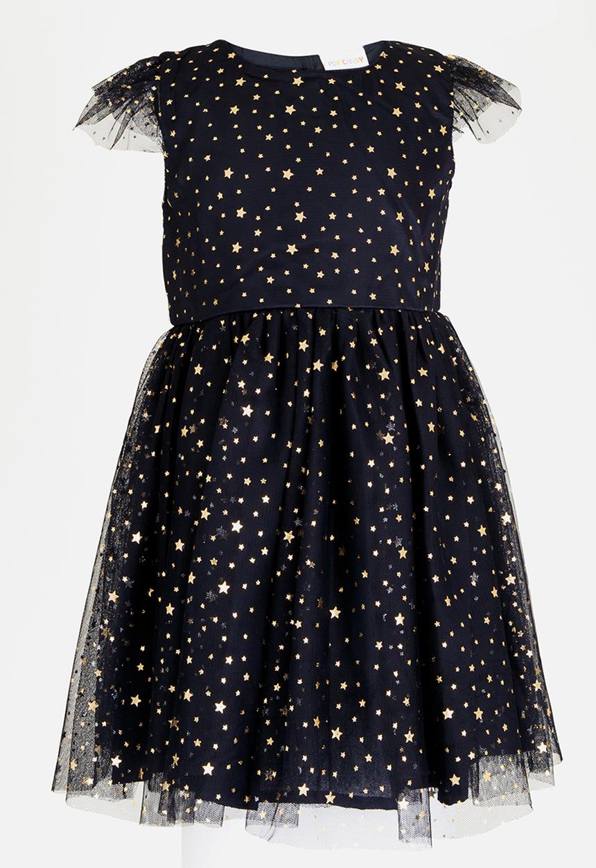 Pop Candy - Short Sleeve Star  Printed Dress Navy