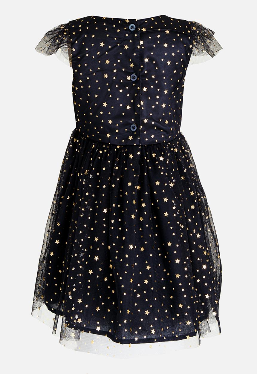 Pop Candy - Short Sleeve Star  Printed Dress Navy
