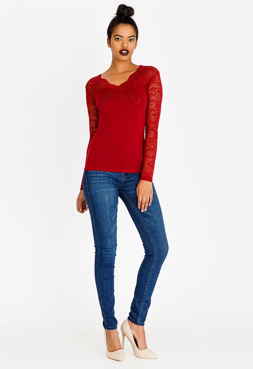 SISSY BOY - Tee with Embellishment Detail Burgundy