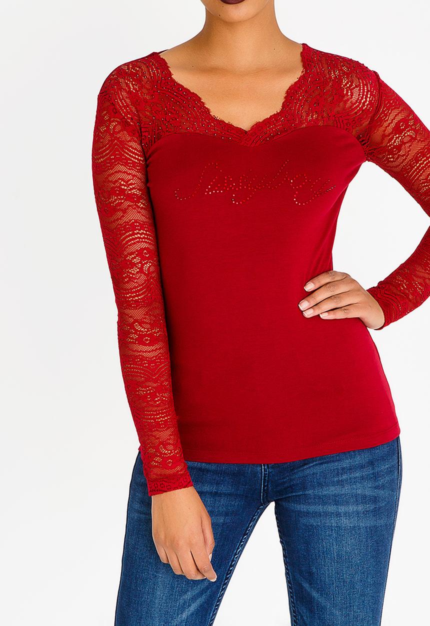 SISSY BOY - Tee with Embellishment Detail Burgundy