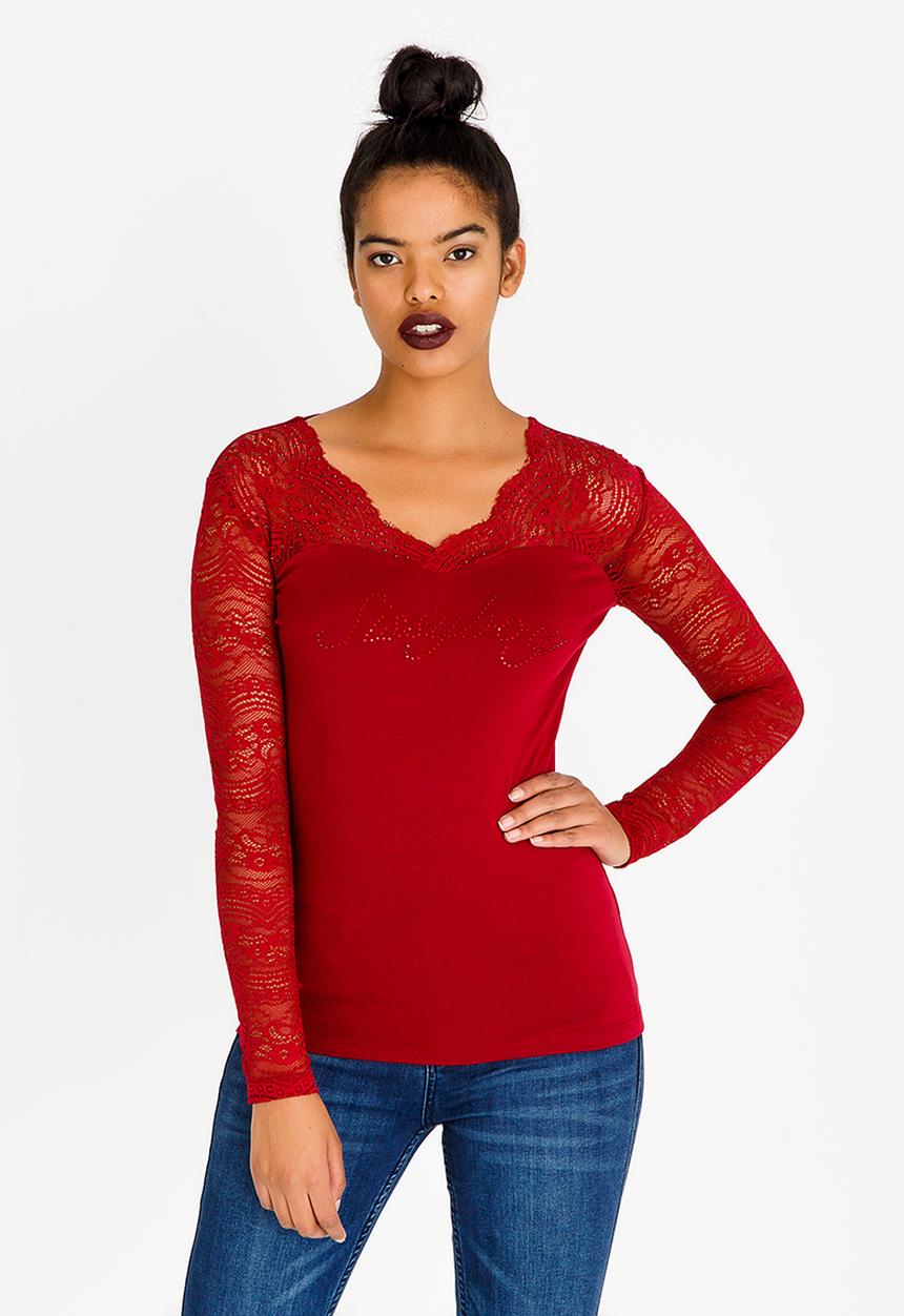 SISSY BOY - Tee with Embellishment Detail Burgundy