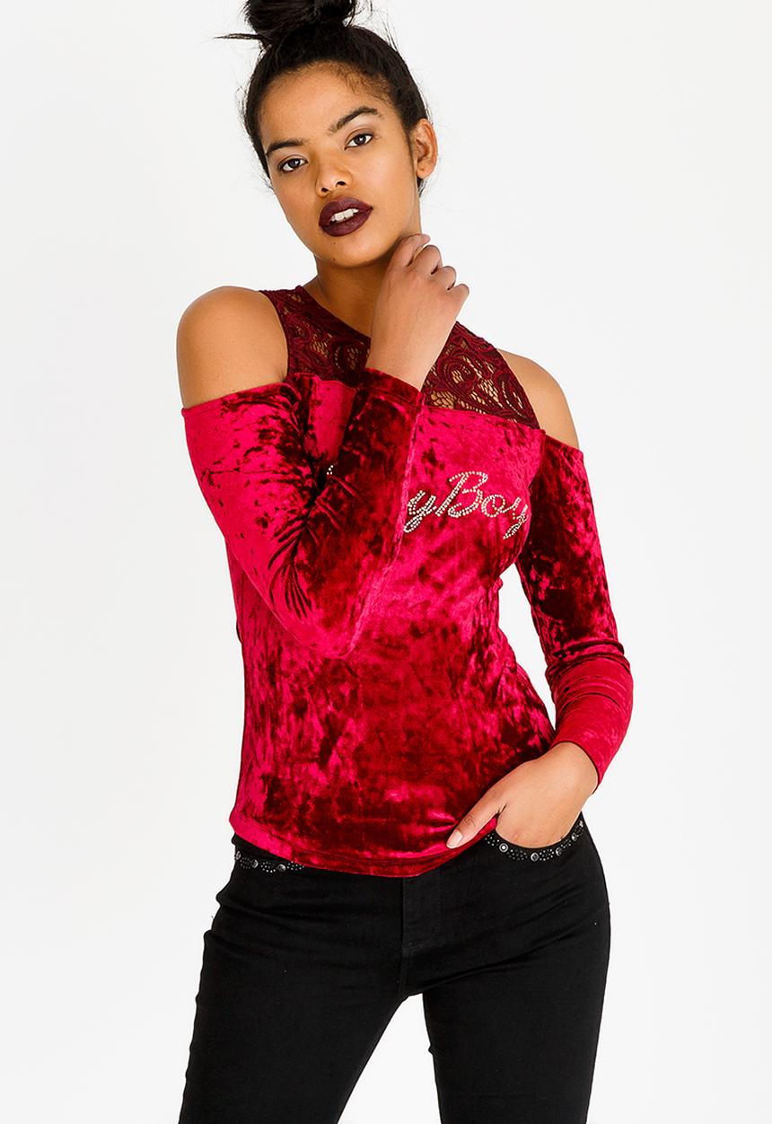 SISSY BOY - Cold Shoulder One Up Top Burgundy