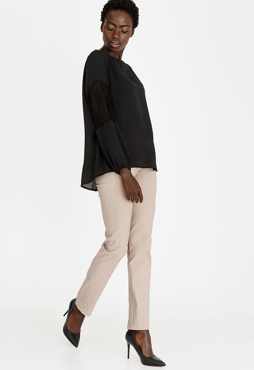 edit - Lace Inset Lantern Sleeve Top Black