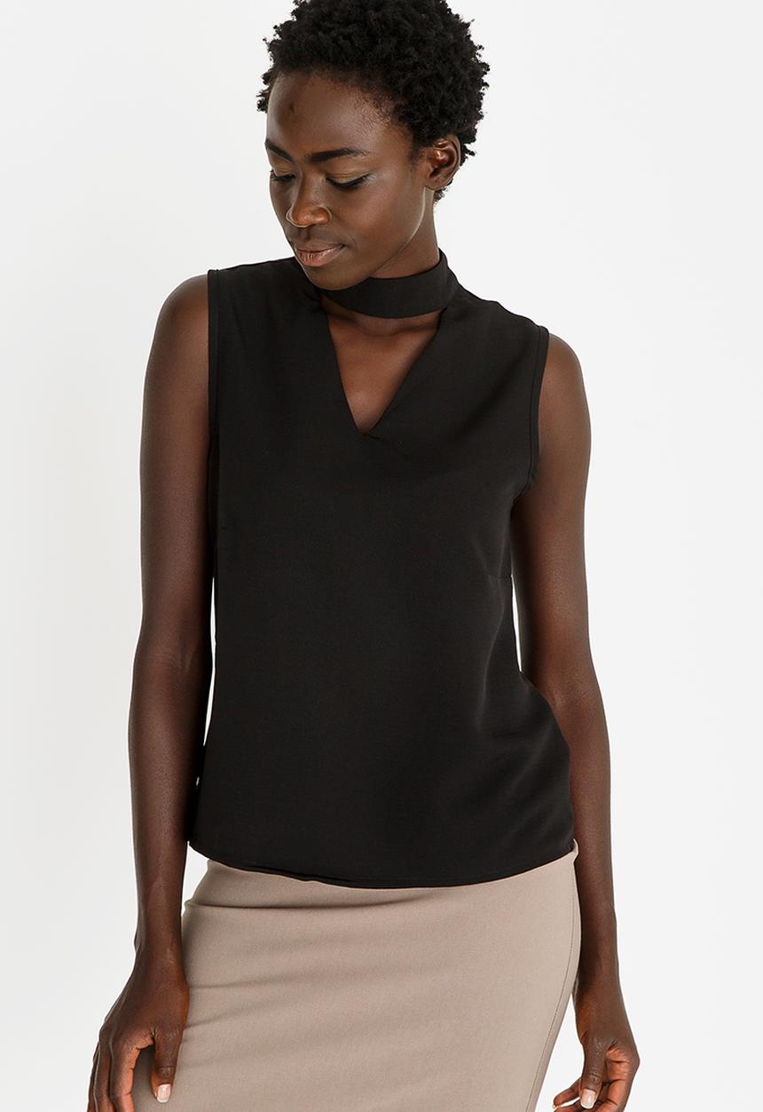 edit - Sleeveless Choker Blouse Black