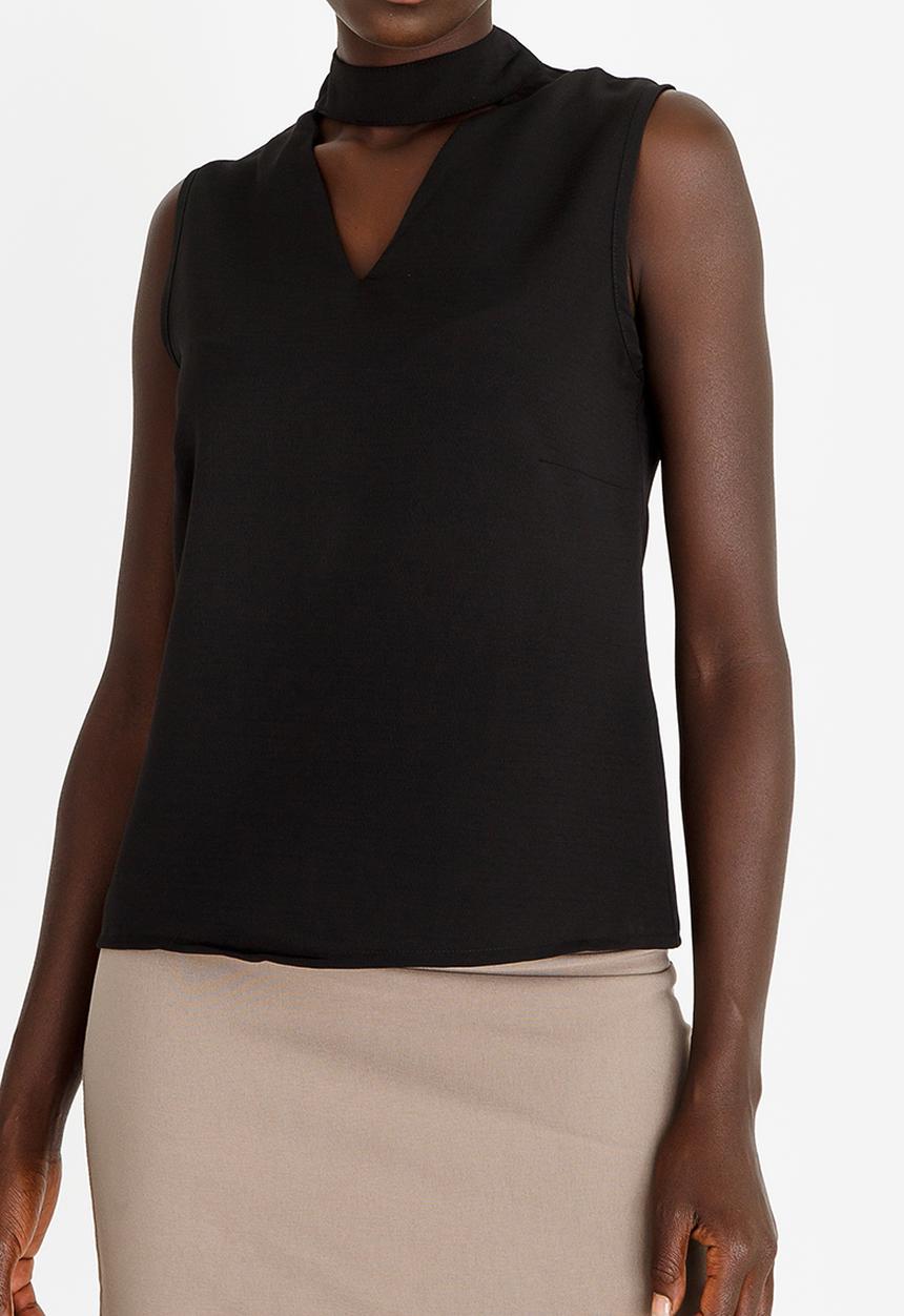 edit - Sleeveless Choker Blouse Black