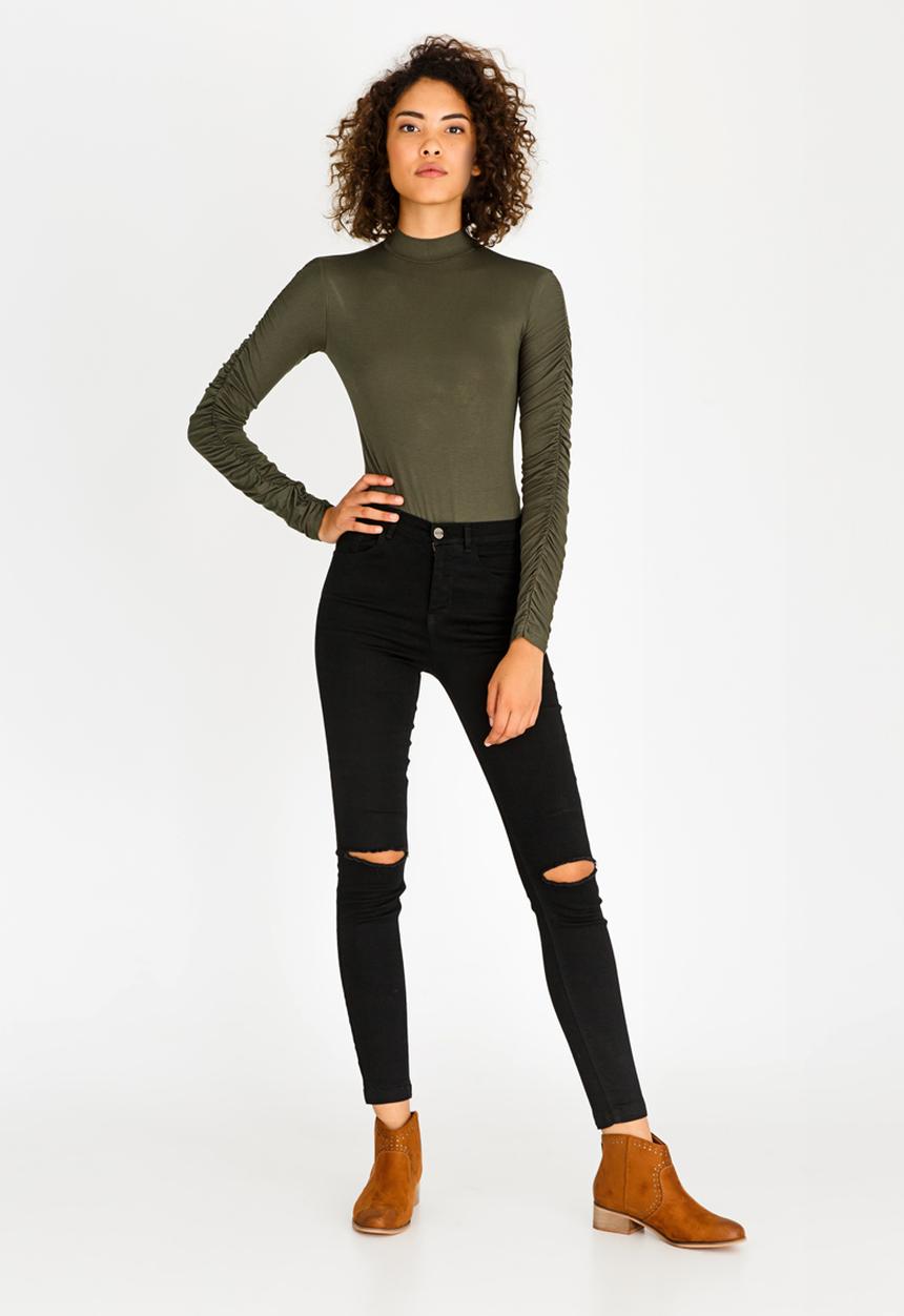 c(inch) - Ruched Sleeve Bodysuit Dark Green