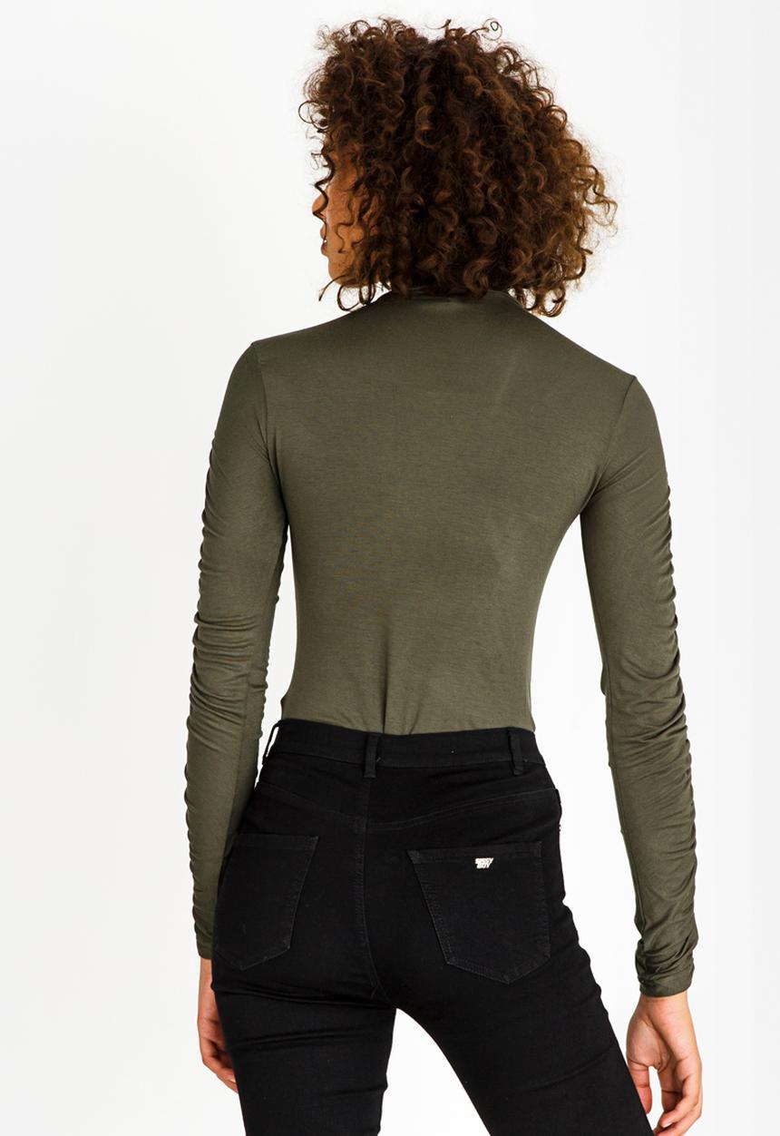 c(inch) - Ruched Sleeve Bodysuit Dark Green