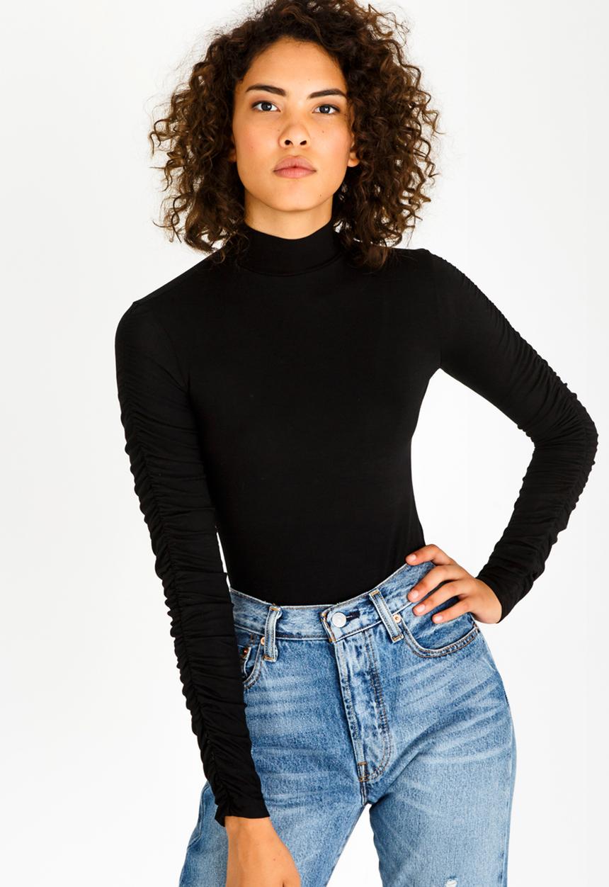 c(inch) - Ruched Sleeve Bodysuit Black